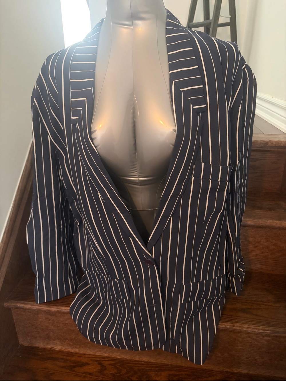 L'ATISTE Navy and White Striped Blazer